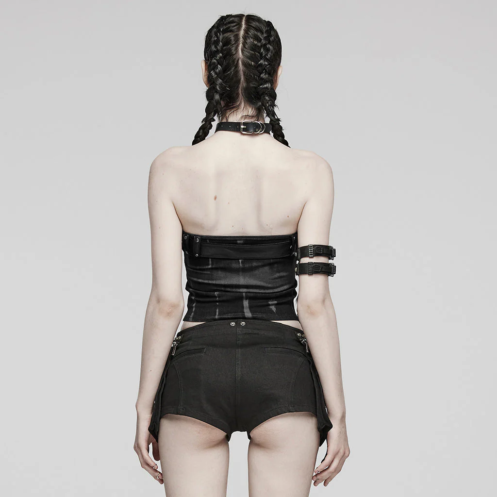 WT-855DDF Edgy black-Green Punk Corset Top with Belted Accent - Image 15