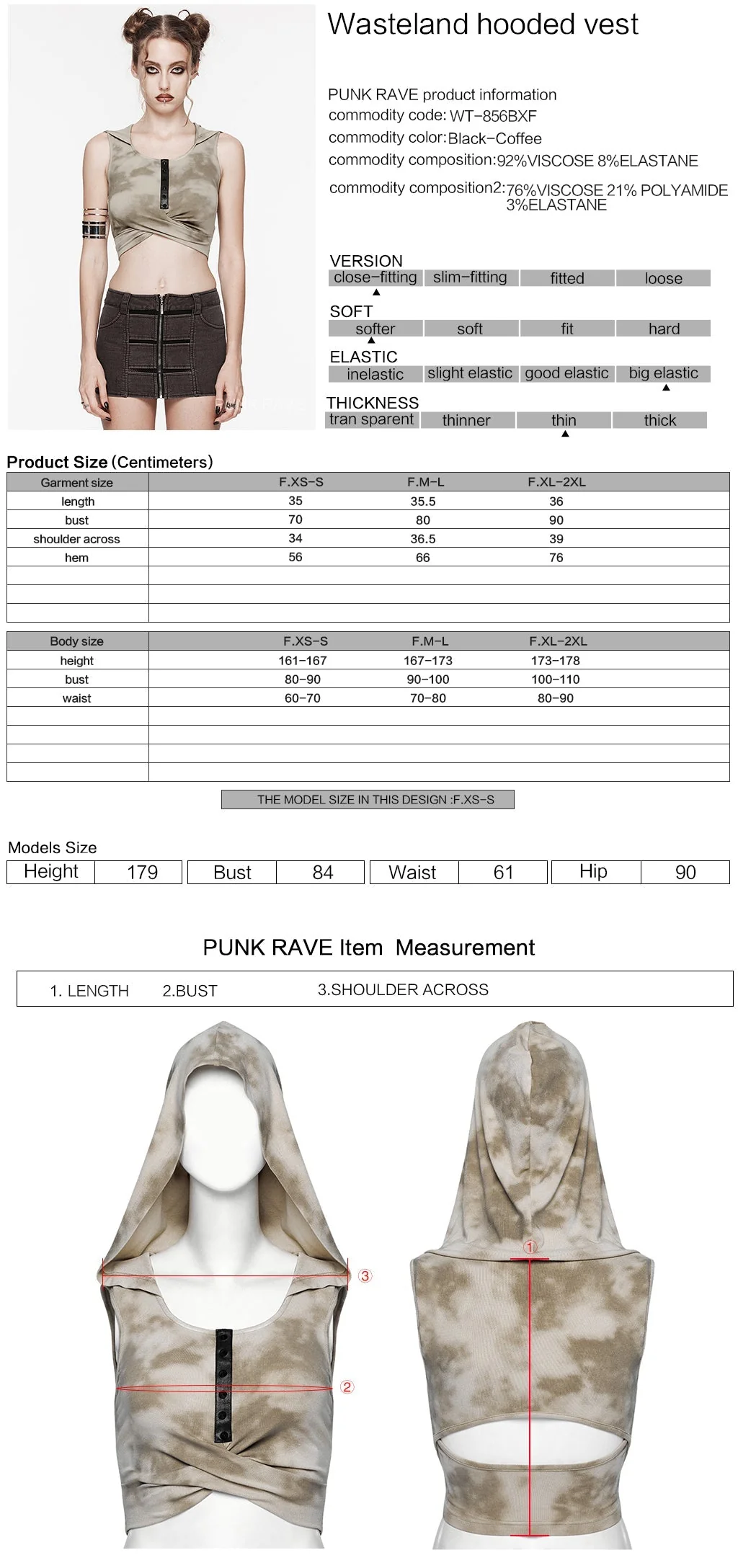WT-856BXF Riveted Hooded Crop Punk Vest with Strappy Cutouts - Image 39