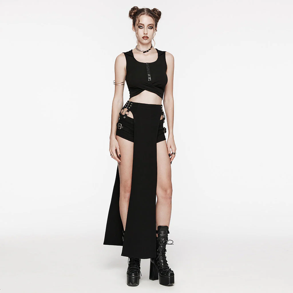WT-856BXF Riveted Hooded Crop Punk Vest with Strappy Cutouts - Image 5