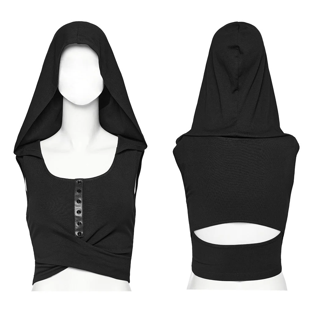 WT-856BXF Riveted Hooded Crop Punk Vest with Strappy Cutouts - Image 6