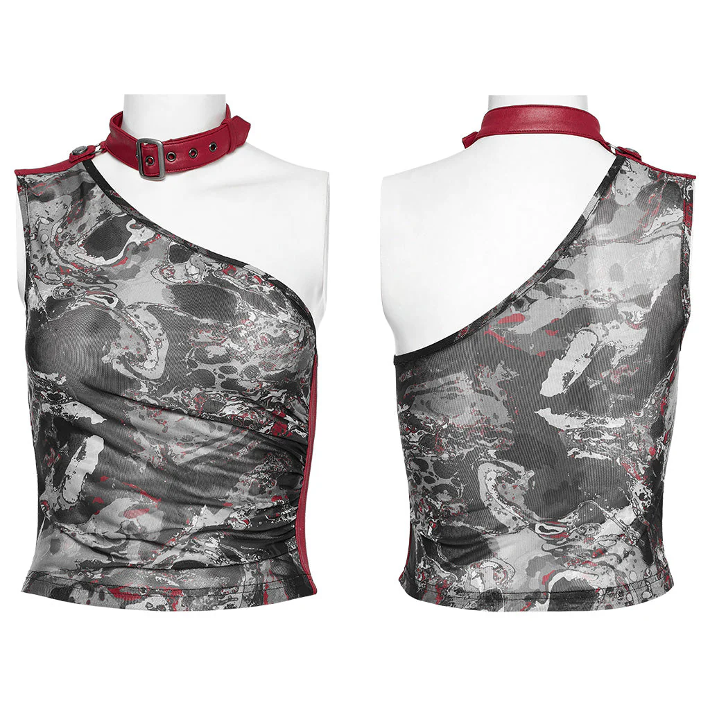 WT-857BXF Gothic Asymmetric Mesh Punk Shirt with Choker Collar - Image 15