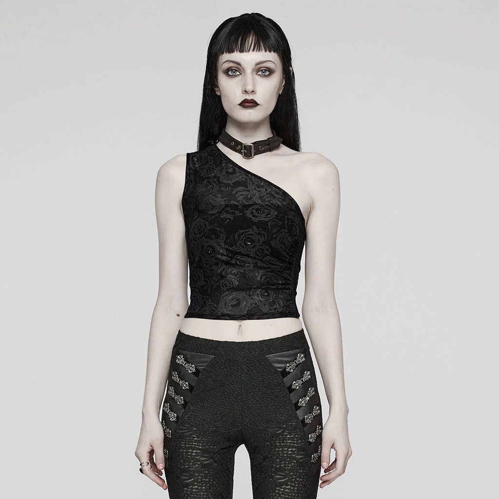 WT-857BXF Gothic Asymmetric Mesh Punk Shirt with Choker Collar - Image 47
