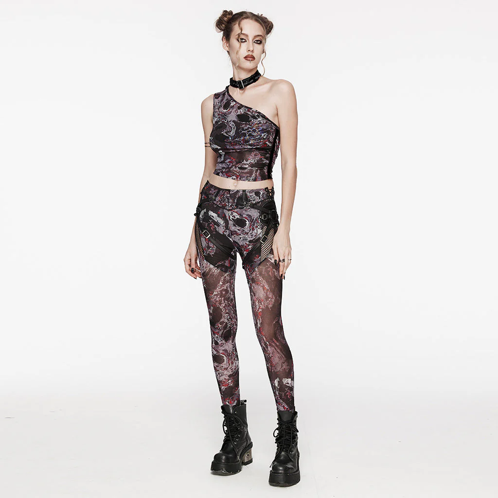 WT-857BXF Gothic Asymmetric Mesh Punk Shirt with Choker Collar - Image 69