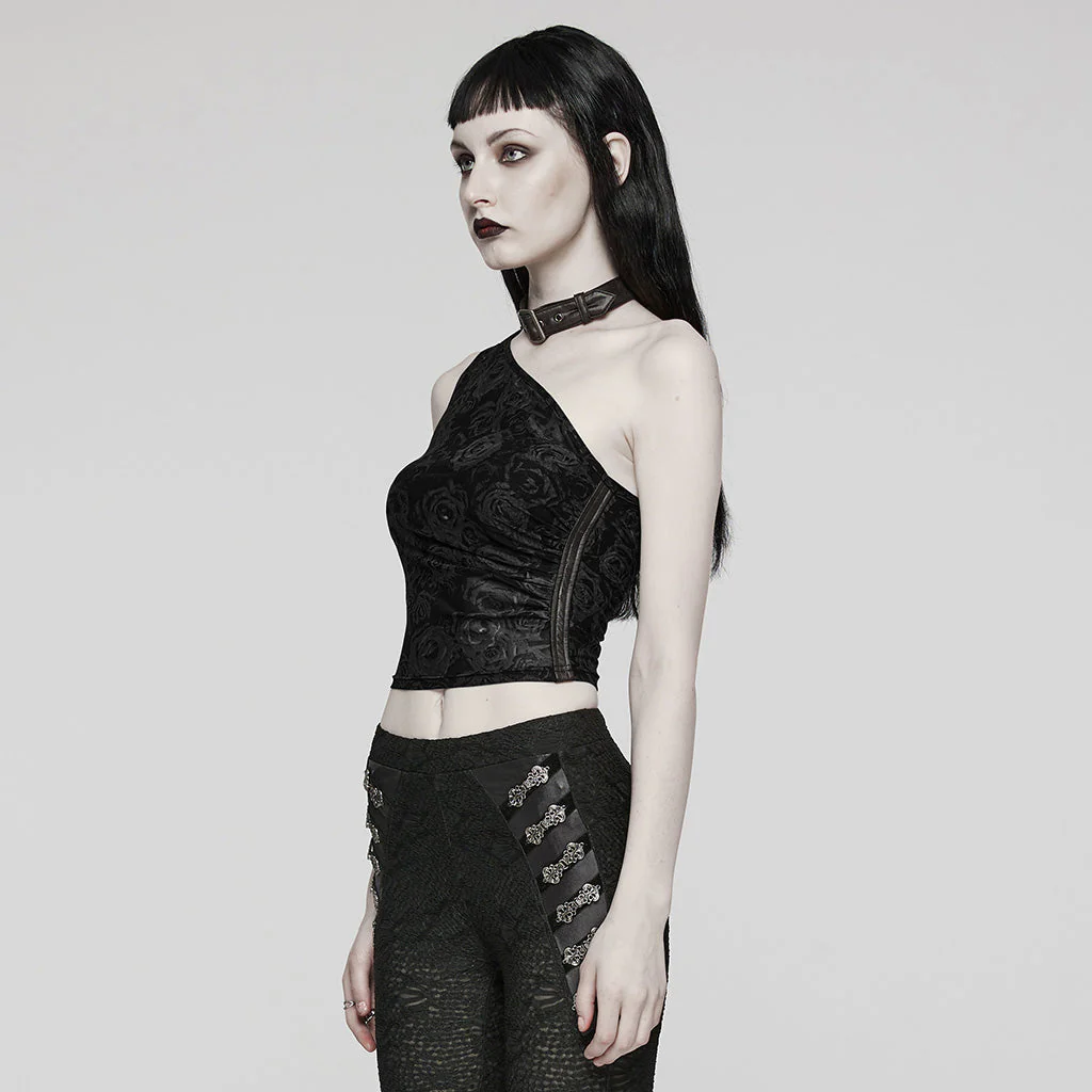 WT-857BXF Gothic Asymmetric Mesh Punk Shirt with Choker Collar - Image 9