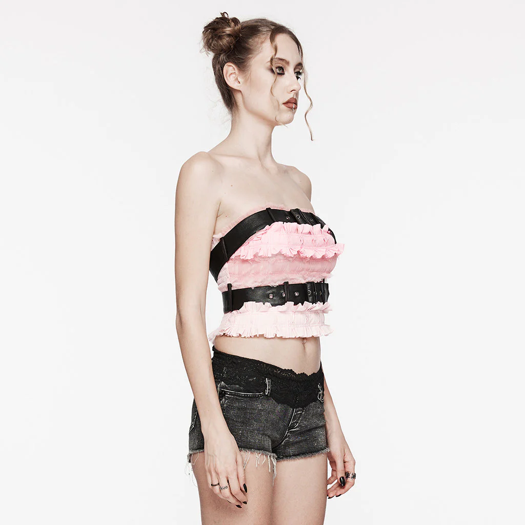 WT-860BXF Edgy Fringed Punk Corset with Faux Leather Belt Straps - Image 31