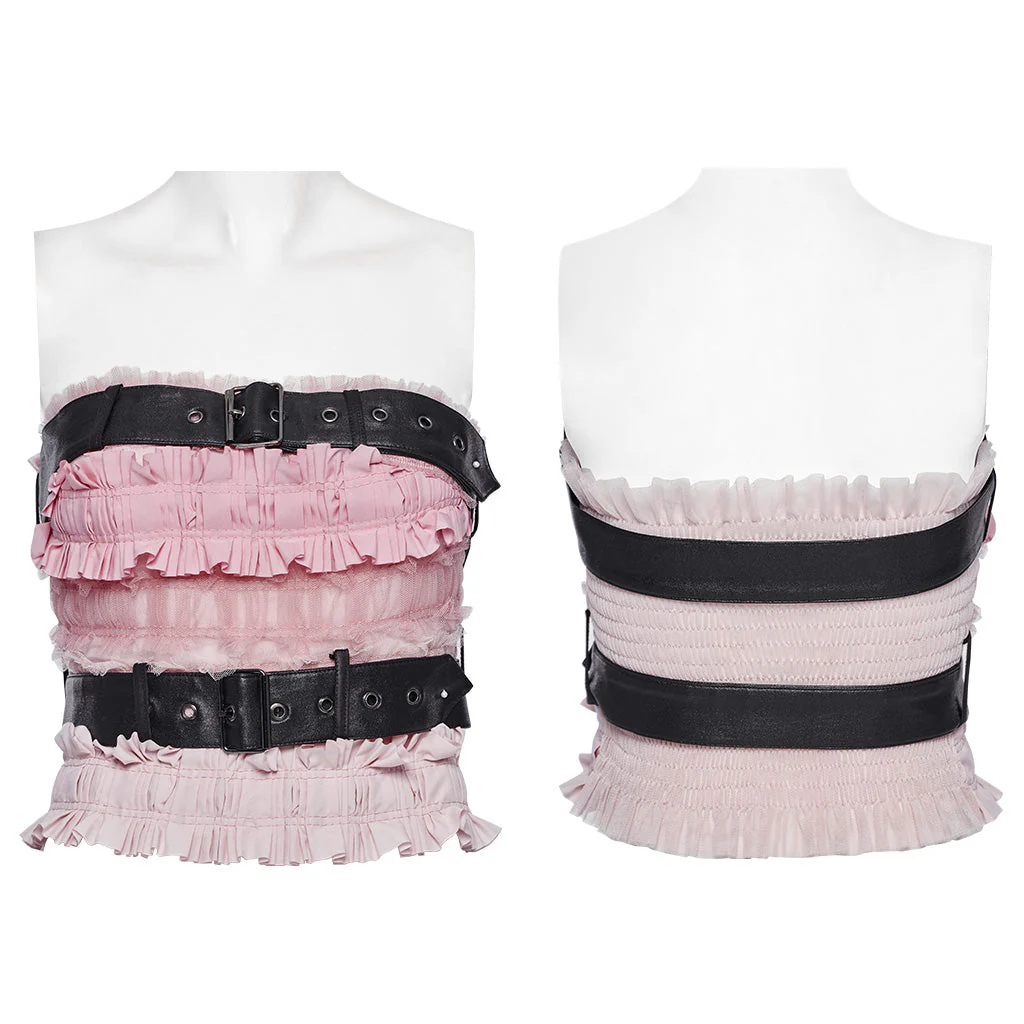 WT-860BXF Edgy Fringed Punk Corset with Faux Leather Belt Straps - Image 34