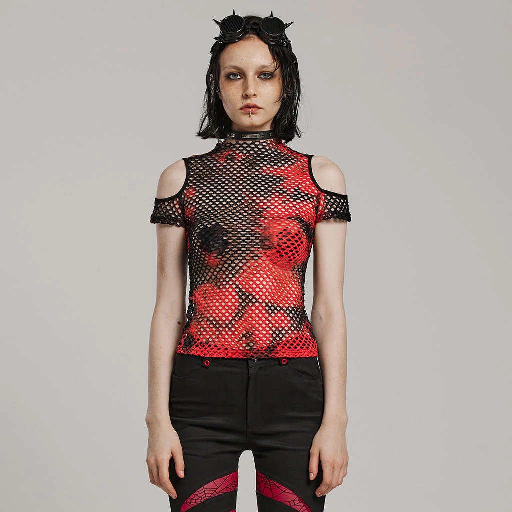 WT-865TDF Gothic Mesh Punk T-Shirt with Cold Shoulder Cutouts - Image 21