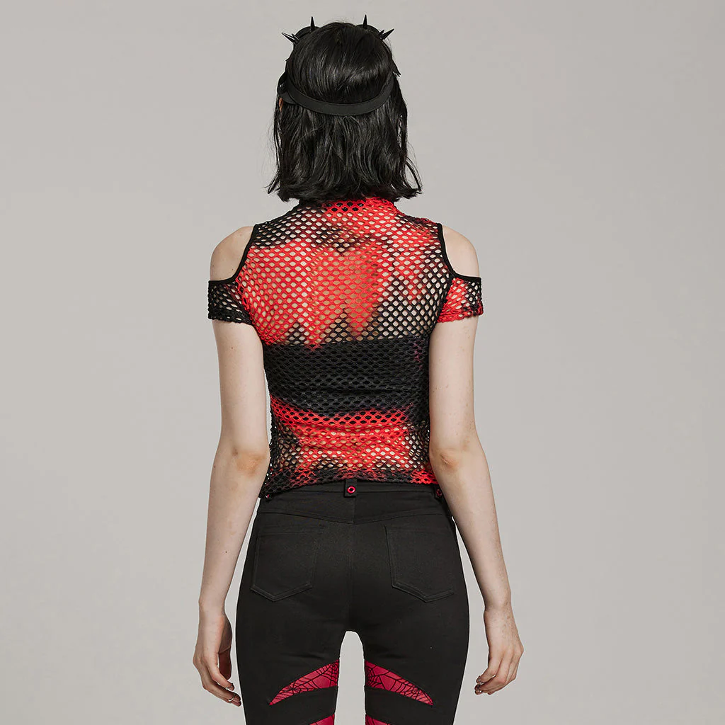 WT-865TDF Gothic Mesh Punk T-Shirt with Cold Shoulder Cutouts - Image 50
