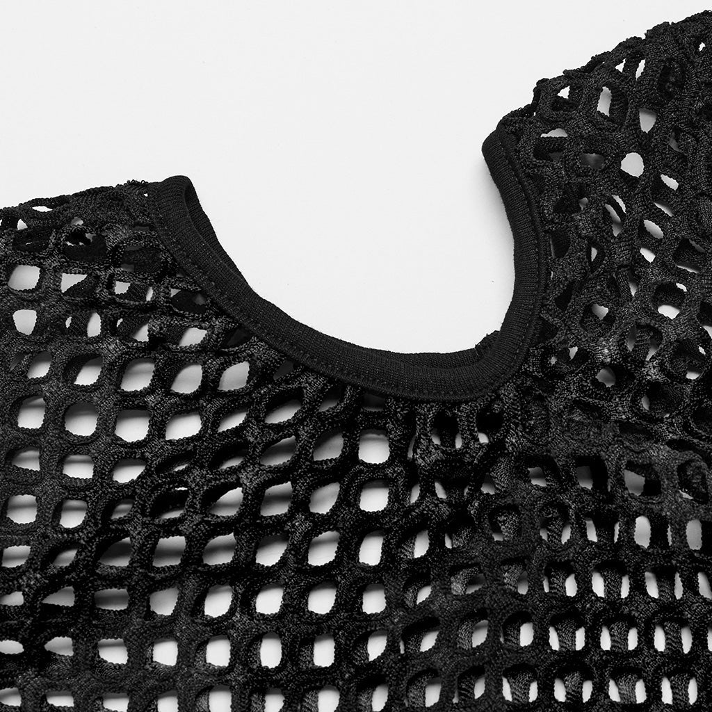WT-865TDF Gothic Mesh Punk T-Shirt with Cold Shoulder Cutouts - Image 9