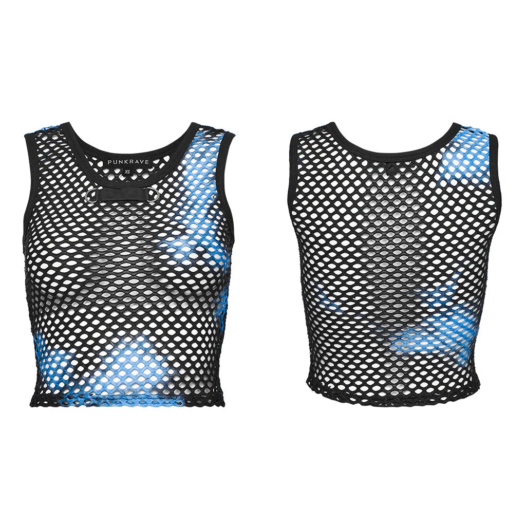 WT-866BXF Tie-Dye Mesh Crop Punk T-Shirt Edgy Fishnet Design - Image 25