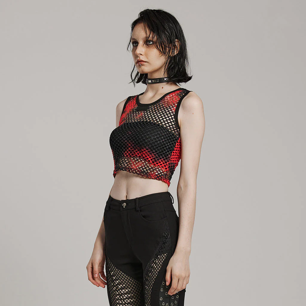 WT-866BXF Tie-Dye Mesh Crop Punk T-Shirt Edgy Fishnet Design - Image 3
