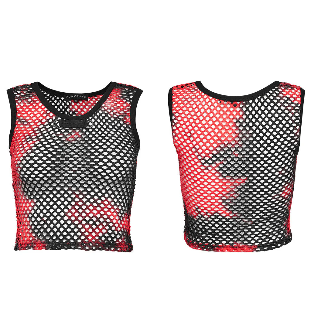 WT-866BXF Tie-Dye Mesh Crop Punk T-Shirt Edgy Fishnet Design - Image 33