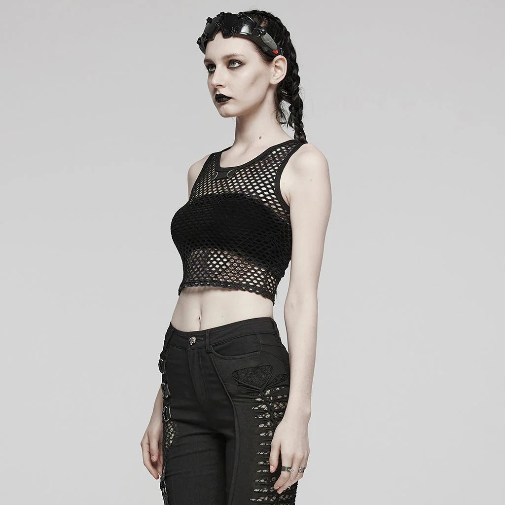 WT-866BXF Tie-Dye Mesh Crop Punk T-Shirt Edgy Fishnet Design - Image 39