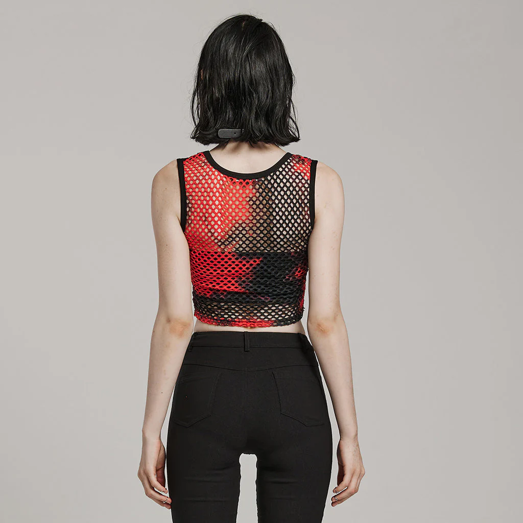 WT-866BXF Tie-Dye Mesh Crop Punk T-Shirt Edgy Fishnet Design - Image 4