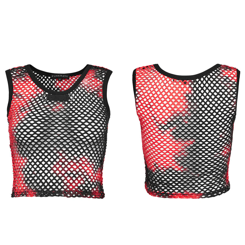WT-866BXF Tie-Dye Mesh Crop Punk T-Shirt Edgy Fishnet Design - Image 6
