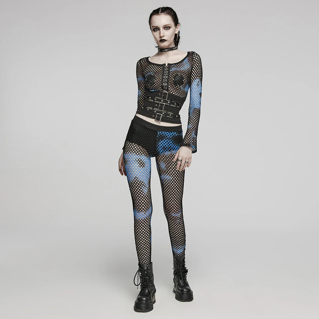 WT-869TCF Gothic Mesh Tie-Dye Crop Punk Long Sleeve Top - Image 14
