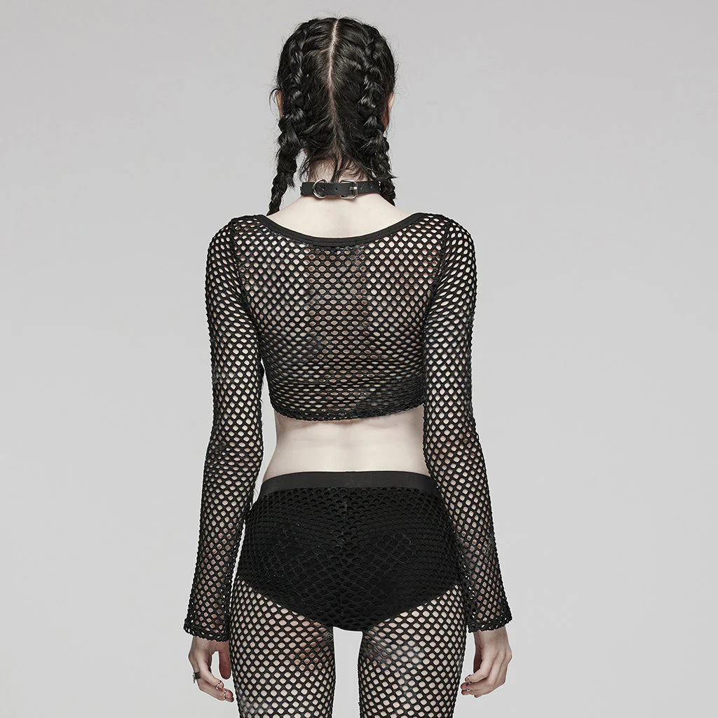 WT-869TCF Gothic Mesh Tie-Dye Crop Punk Long Sleeve Top - Image 24