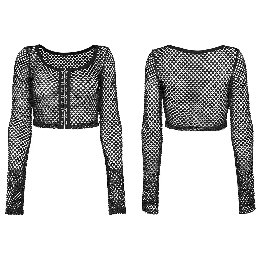 WT-869TCF Gothic Mesh Tie-Dye Crop Punk Long Sleeve Top - Image 26