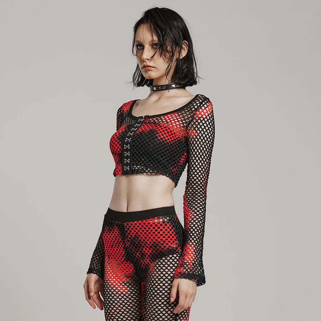 WT-869TCF Gothic Mesh Tie-Dye Crop Punk Long Sleeve Top - Image 31
