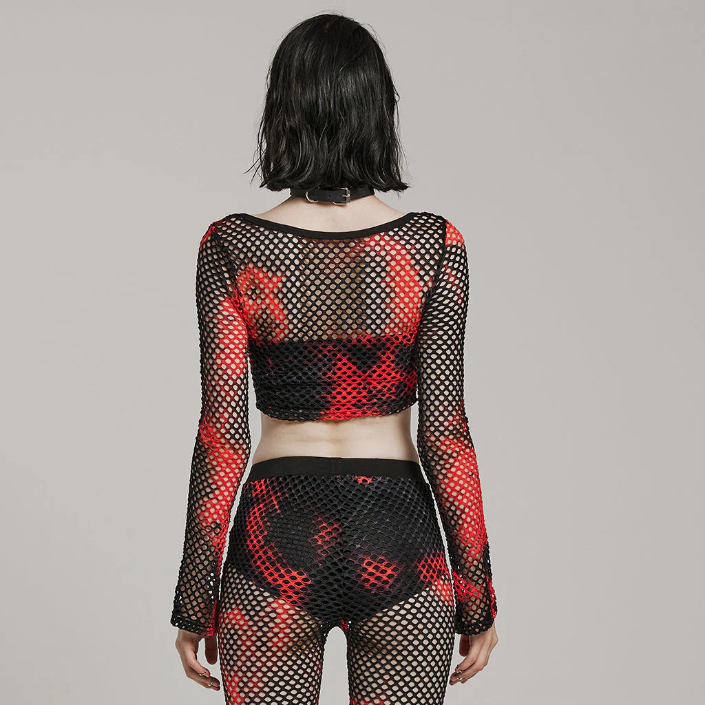 WT-869TCF Gothic Mesh Tie-Dye Crop Punk Long Sleeve Top - Image 32