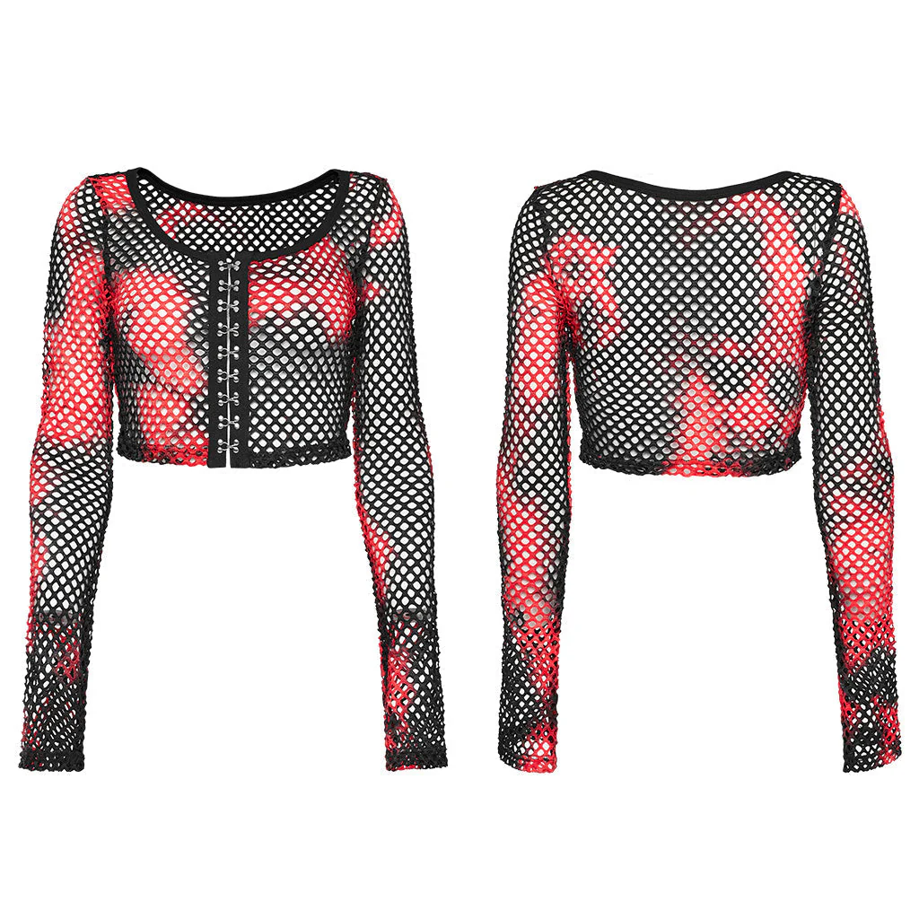 WT-869TCF Gothic Mesh Tie-Dye Crop Punk Long Sleeve Top - Image 34