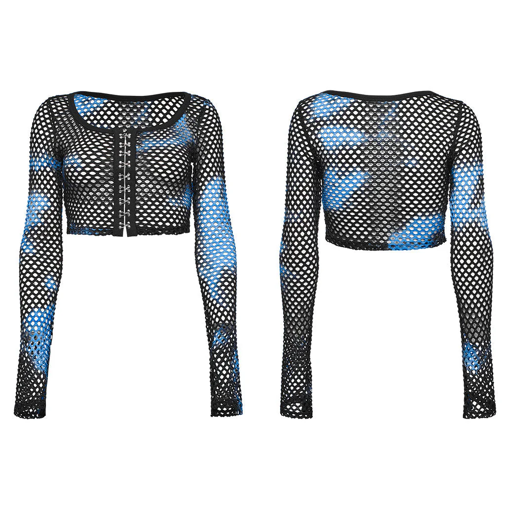 WT-869TCF Gothic Mesh Tie-Dye Crop Punk Long Sleeve Top - Image 42