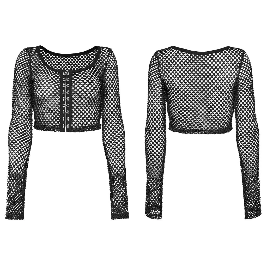 WT-869TCF Gothic Mesh Tie-Dye Crop Punk Long Sleeve Top - Image 53