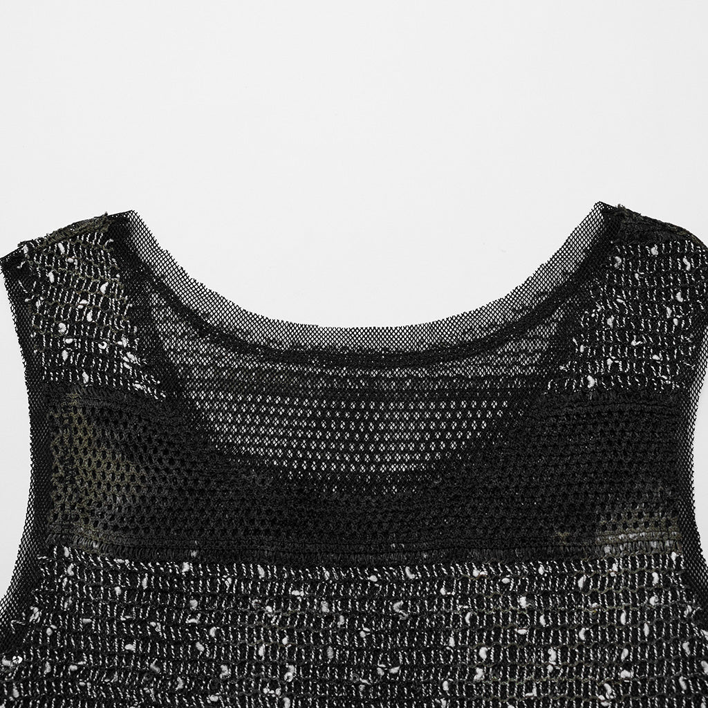 WT-870BXF Edgy Mesh Striped Punk Vest Top black Green - Image 15