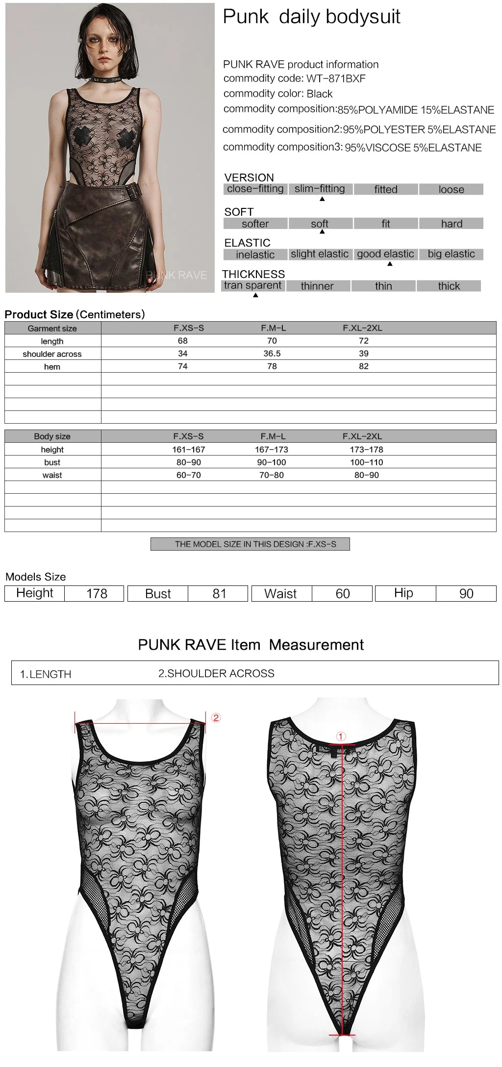 WT-871BXF Gothic Lace Mesh Bodysuit Sleek Punk Shirt Style - Image 2