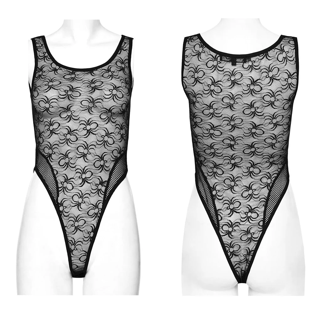 WT-871BXF Gothic Lace Mesh Bodysuit Sleek Punk Shirt Style - Image 5