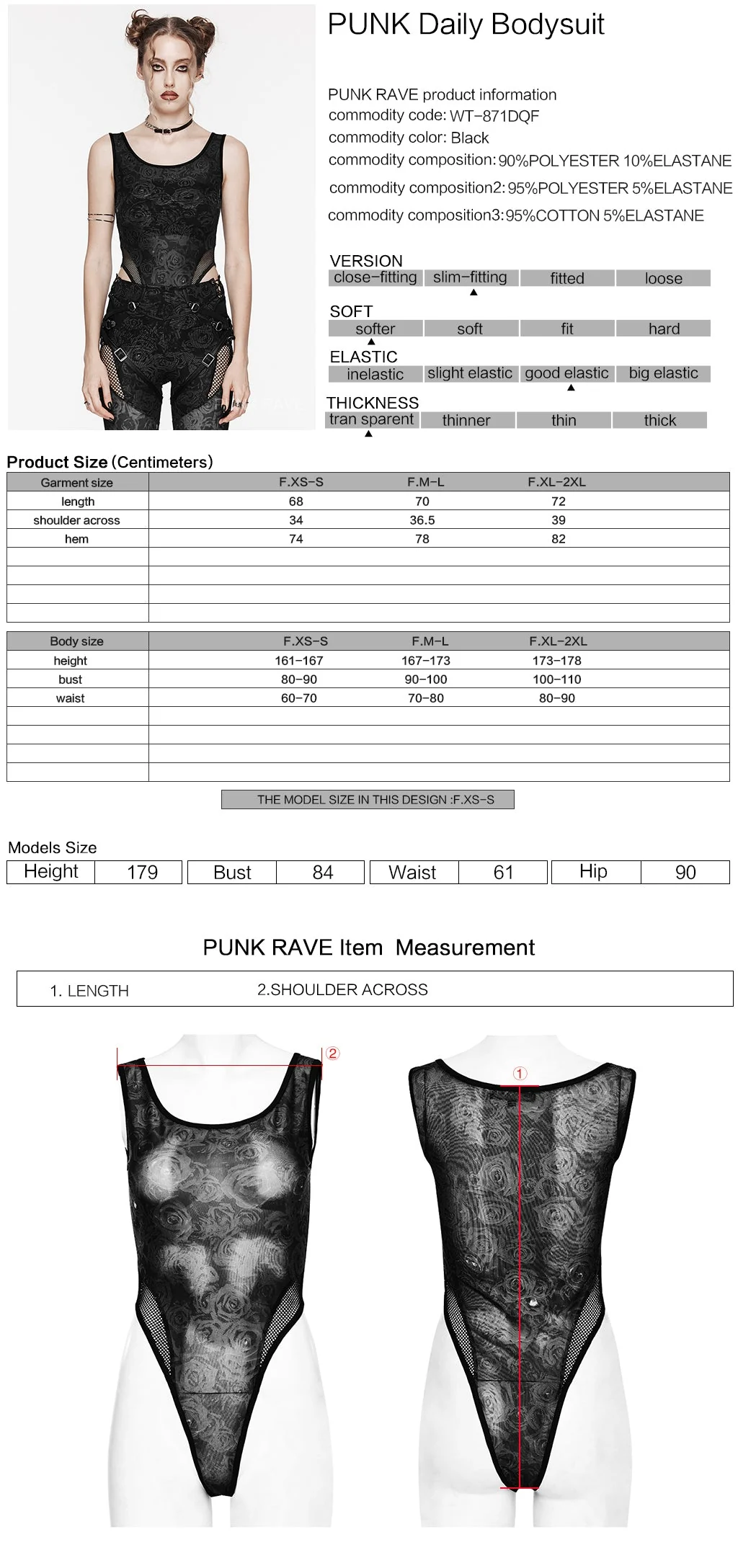 WT-871DQF Gothic Mesh See-Through black Lace Bodysuit Punk Accessories - Image 2