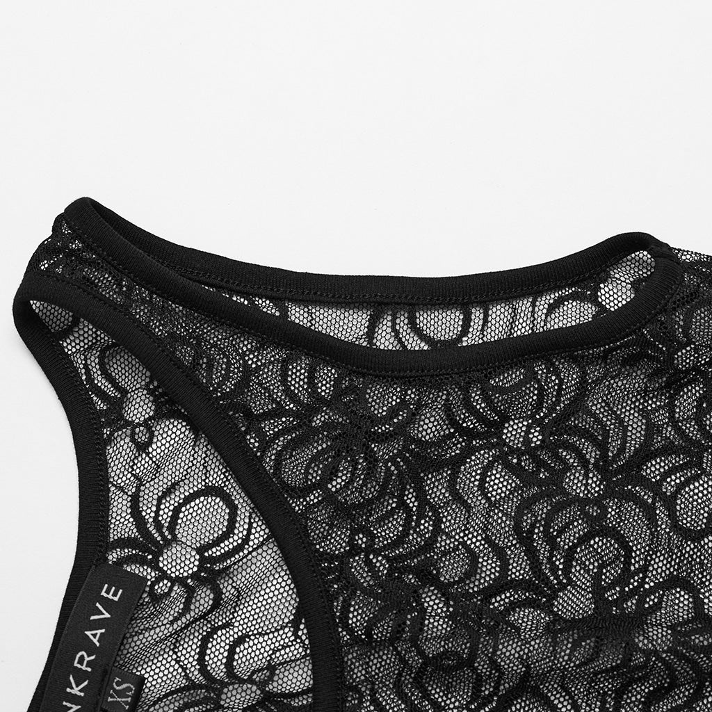WT-871DQF Gothic Mesh See-Through black Lace Bodysuit Punk Accessories - Image 28