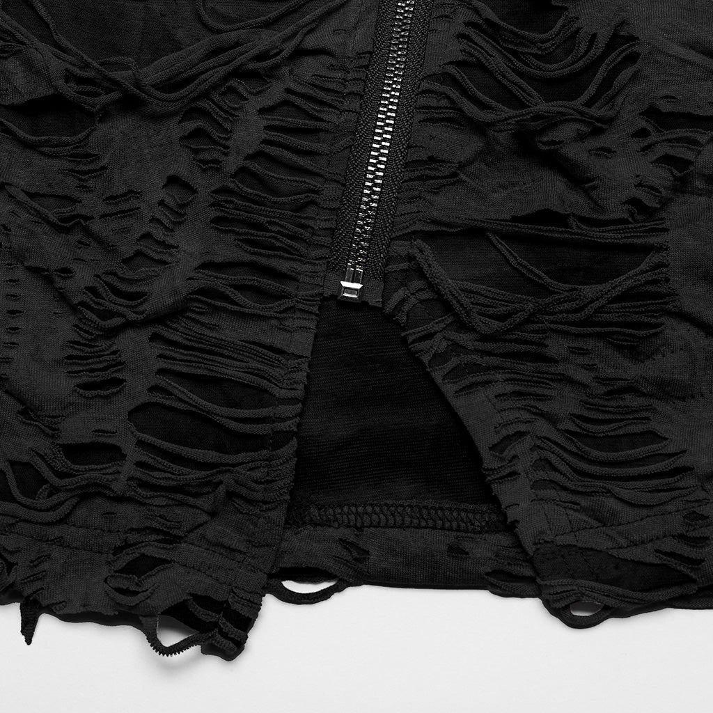 WT-878TDF Ripped Black High-Collar Zippered Punk T-Shirt Women - Image 10