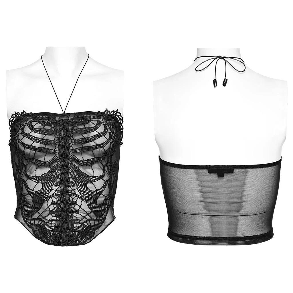 WT-881DDF Gothic Corset Skeleton Lace Mesh Strapless Bustier Top - Image 15