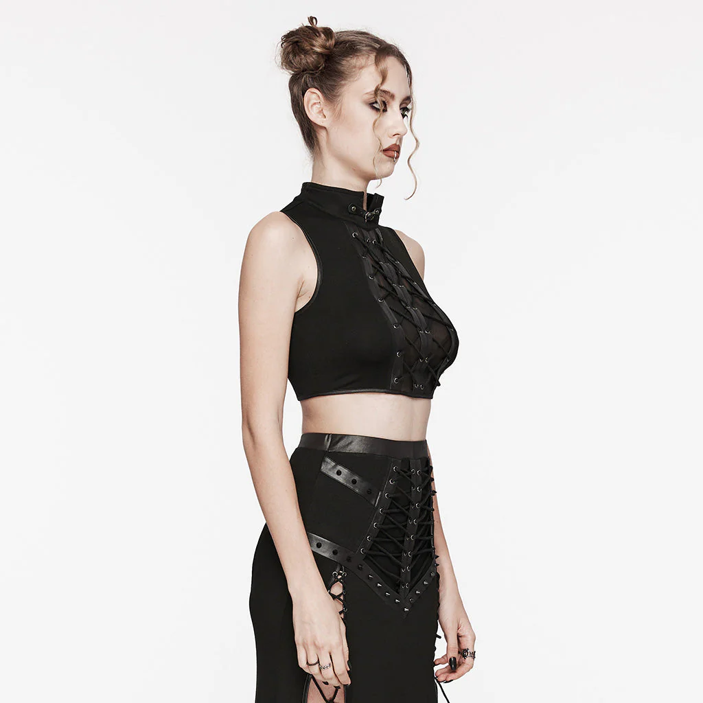 WT-883BXF Gothic Lace-Up Punk Vest with Stand Collar Design - Image 3