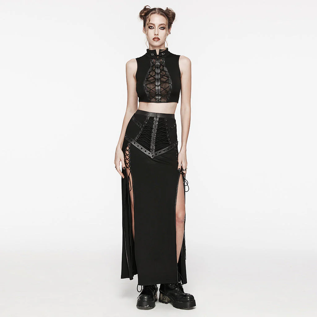 WT-883BXF Gothic Lace-Up Punk Vest with Stand Collar Design - Image 5