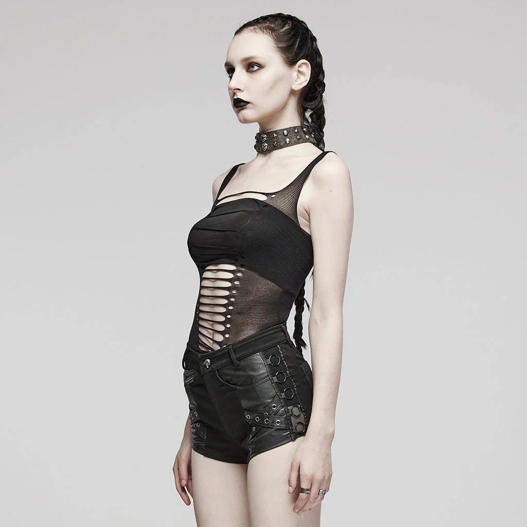 WT-884BXF Edgy black Cutout Tank Top Punk Shirts Statement Style - Image 11
