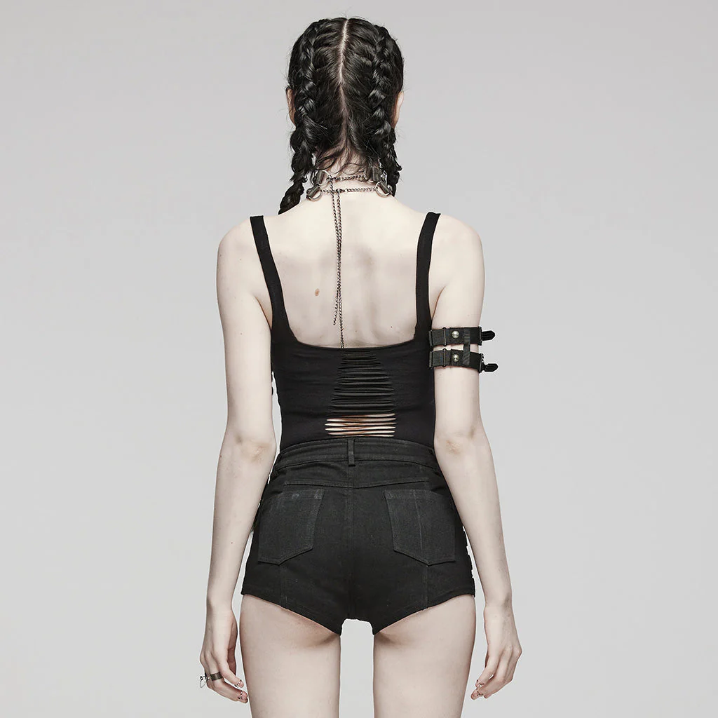 WT-884BXF Edgy black Cutout Tank Top Punk Shirts Statement Style - Image 12