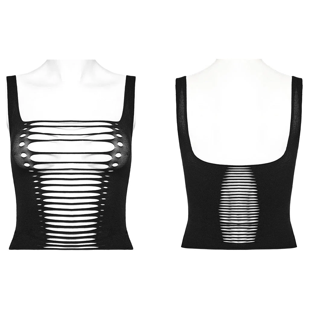 WT-884BXF Edgy black Cutout Tank Top Punk Shirts Statement Style - Image 14