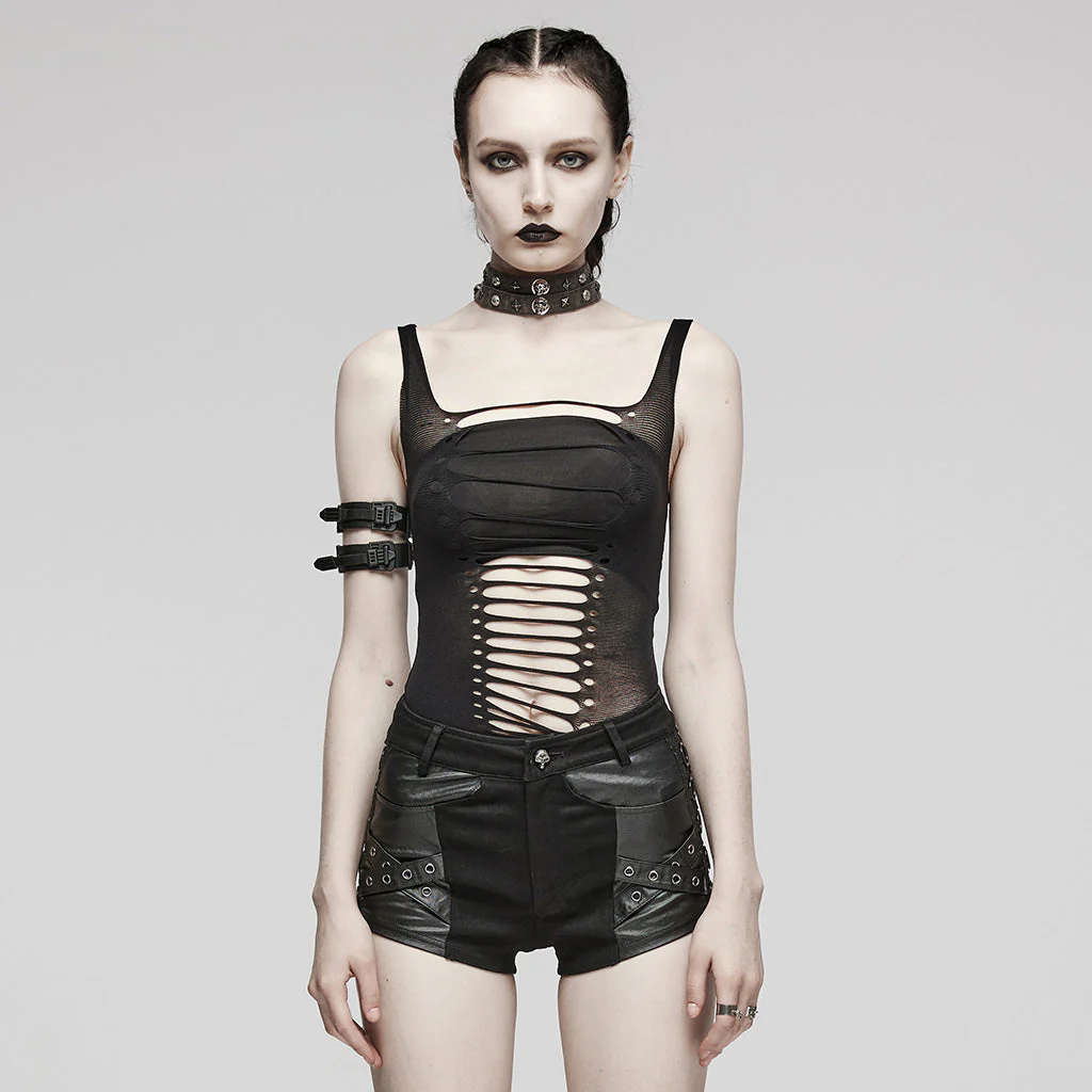 WT-884BXF Edgy black Cutout Tank Top Punk Shirts Statement Style - Image 17