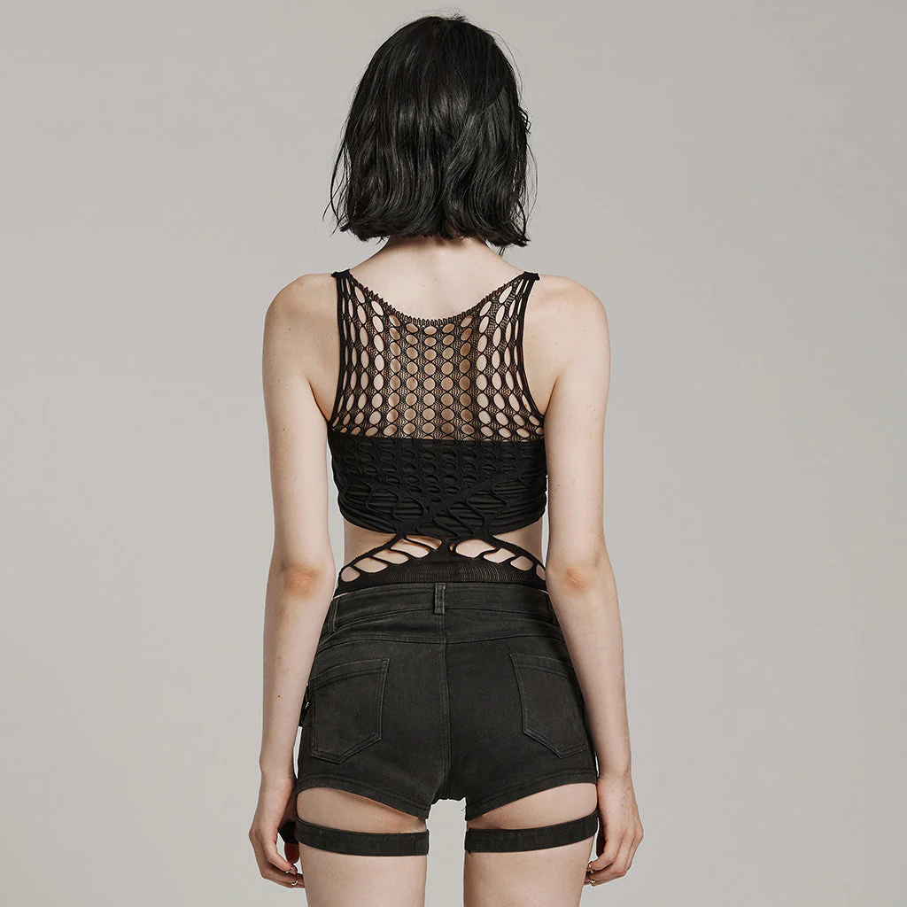 WT-885BXF Edgy Mesh Cutout Bodysuit Punk Accessories black Stretch Fabric - Image 4