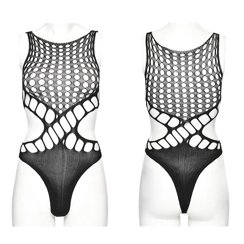 WT-885BXF Edgy Mesh Cutout Bodysuit Punk Accessories black Stretch Fabric - Image 6
