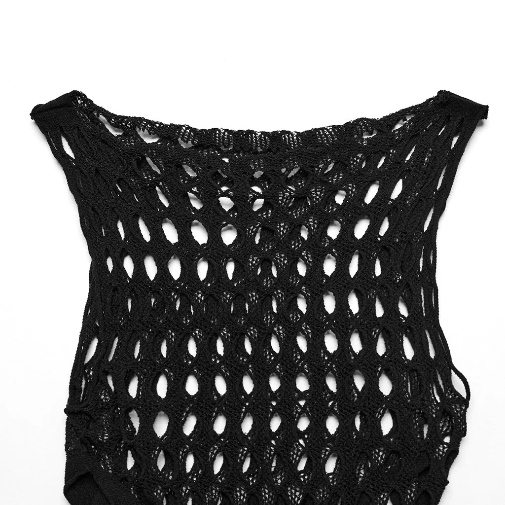 WT-885BXF Edgy Mesh Cutout Bodysuit Punk Accessories black Stretch Fabric - Image 7