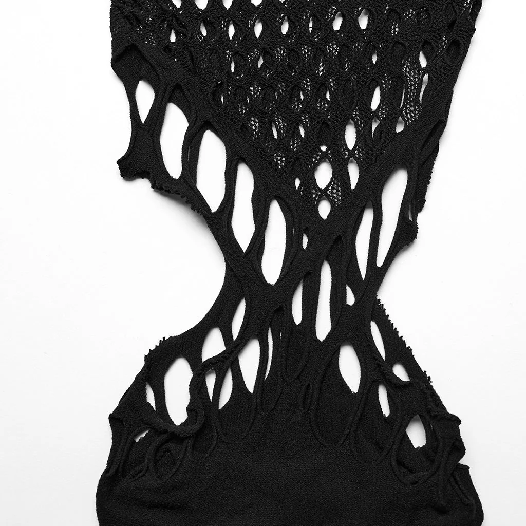 WT-885BXF Edgy Mesh Cutout Bodysuit Punk Accessories black Stretch Fabric - Image 8