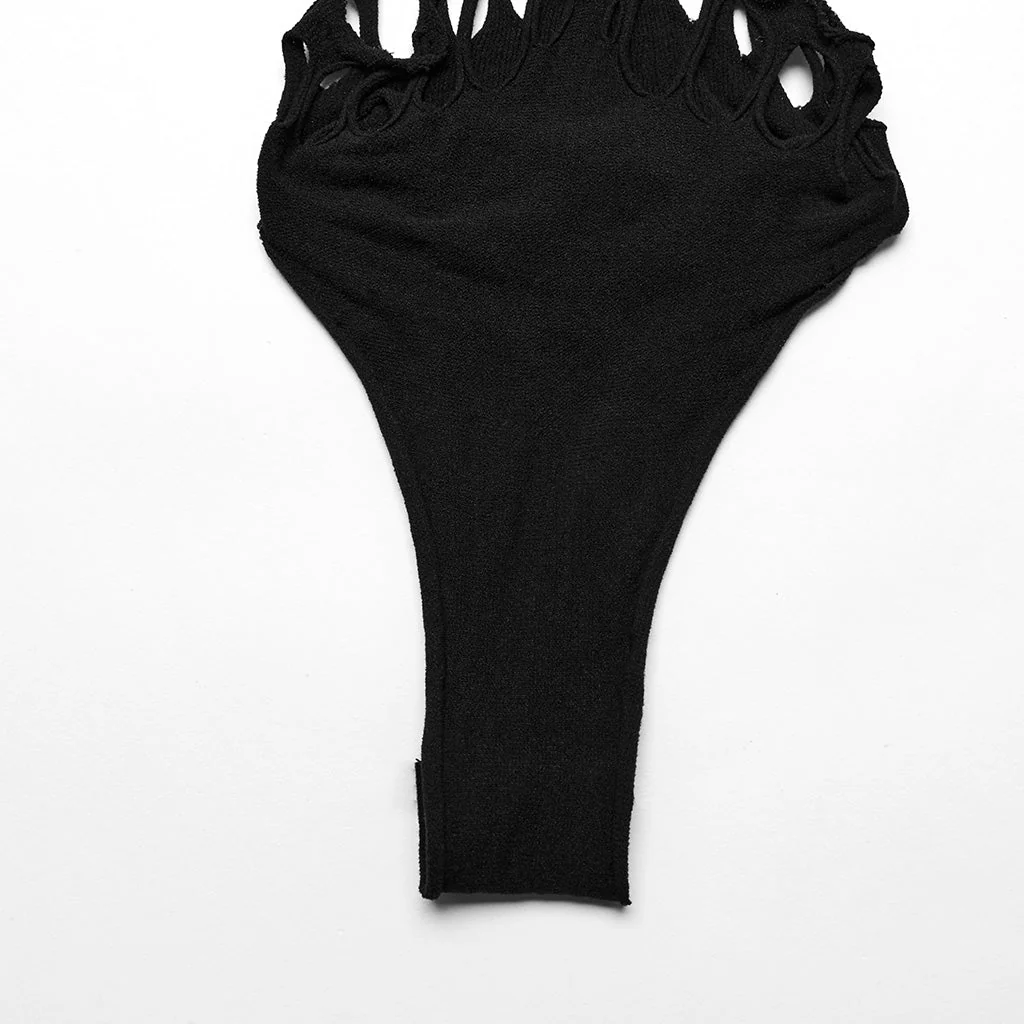 WT-885BXF Edgy Mesh Cutout Bodysuit Punk Accessories black Stretch Fabric - Image 9