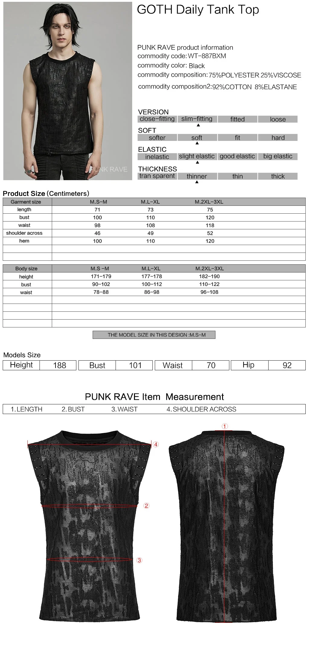 WT-887BXM Mens Gothic Grunge Sleeveless Distressed Tank Top - Image 11