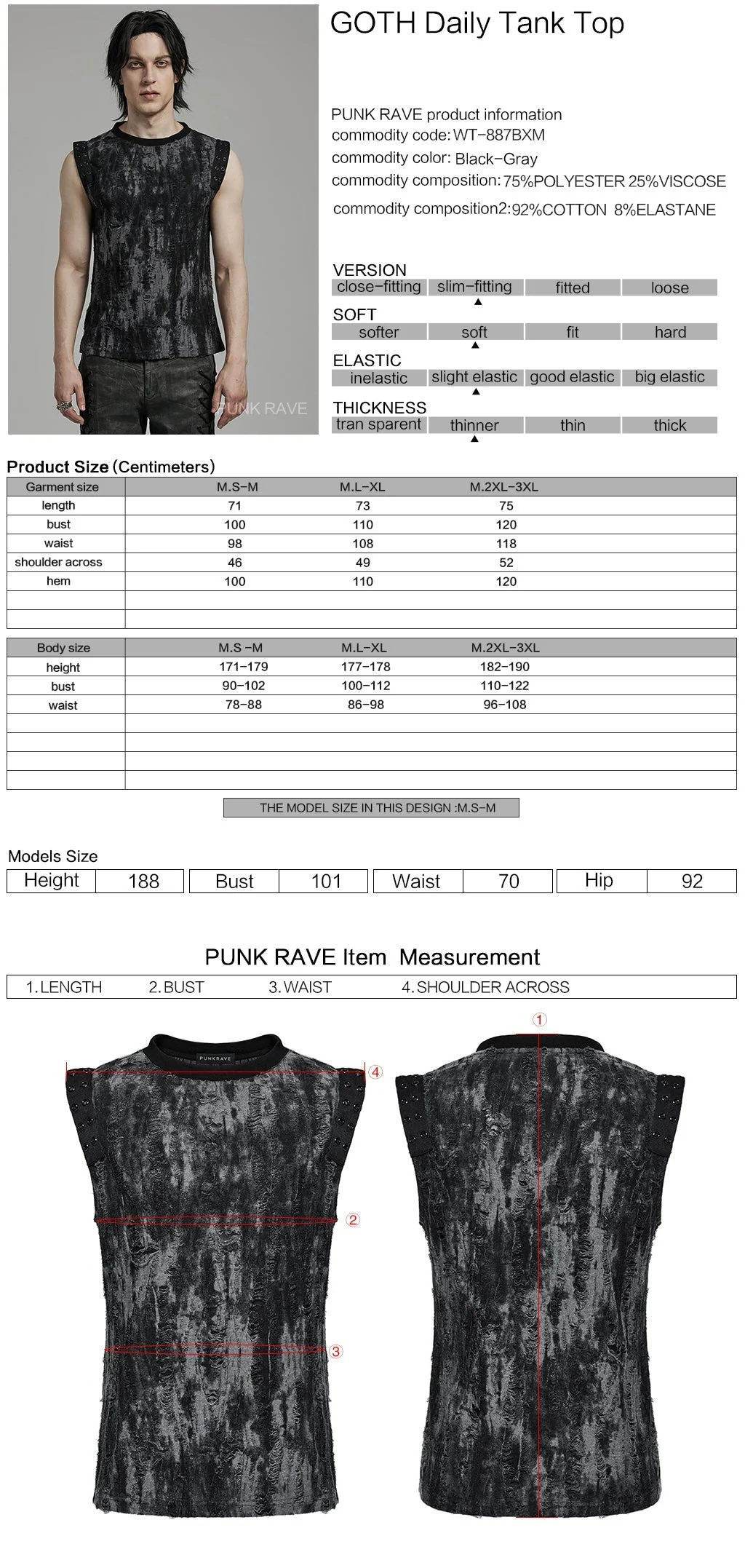 WT-887BXM Mens Gothic Grunge Sleeveless Distressed Tank Top - Image 42