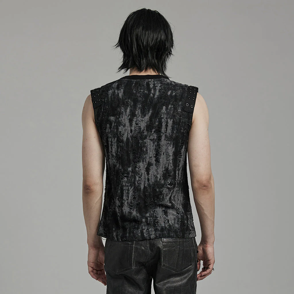 WT-887BXM Mens Gothic Grunge Sleeveless Distressed Tank Top - Image 44