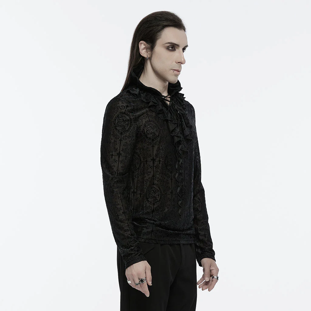 WT-890TCM Mens Gothic High Collar Lace Pattern T-Shirt - Image 13