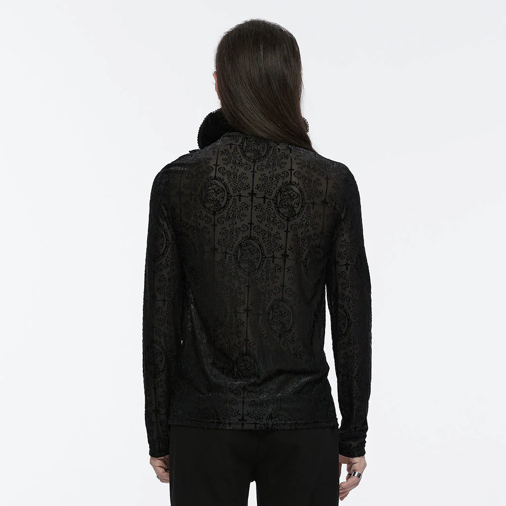 WT-890TCM Mens Gothic High Collar Lace Pattern T-Shirt - Image 4